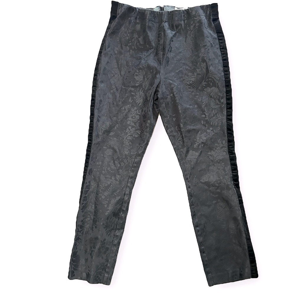 Anthropologie / The Essential Skinny Pants Size 8 Black Jacquard Velvet Sides